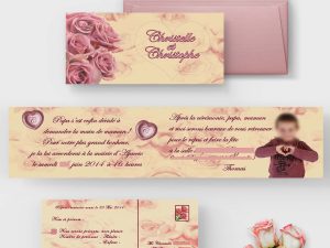 Faire-part mariage fleurs vieux rose