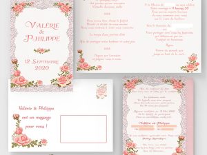 faire-part mariage shabby dentelle rose