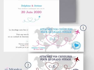 faire-part mariage billet avion voyage tour du monde