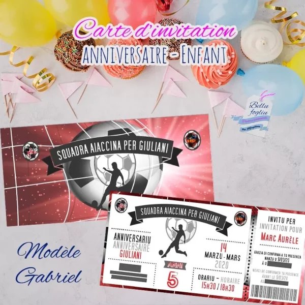 Carte d’invitation anniversaire billet foot corse