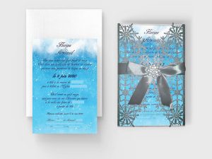 faire-part mariage pochette ciselée bleu argent hiver