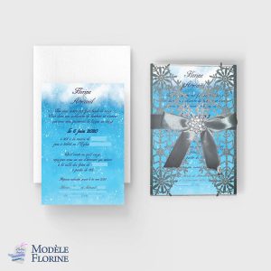 faire-part mariage pochette ciselée bleu argent hiver