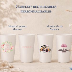 Gobelets réutilisables personnalisables couronne fleurs disney mariage