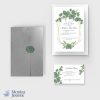Faire-part de mariage eucalyptus argenté avec pochette personnalisé modèle Jenifer