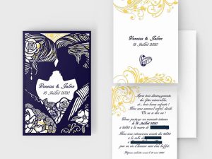 faire-part mariage pochette ciselée silhouette couple