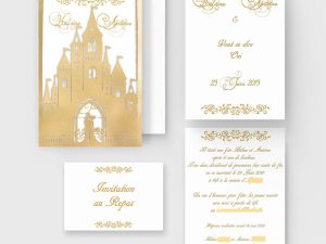 faire-part mariage pochette ciselée chateau disney couple conte de fée