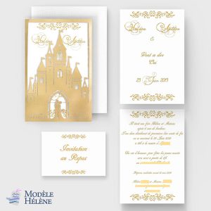 faire-part mariage pochette ciselée chateau disney couple conte de fée