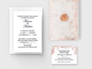 faire-part mariage calque rose gold pochette bleu navy dorure