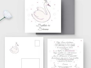 Faire-part baptême cygne Sienna | Chic rose poudré personnalisé