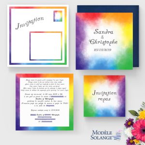 faire-part mariage couleurs arc-en-ciel