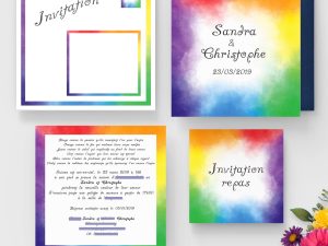 faire-part mariage couleurs arc-en-ciel