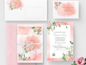 faire-part mariage rose fleurs romantique multicartes