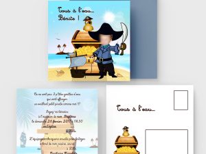 Faire-part baptême pirate Hyppolite | Avec photo personnalisé