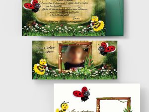 faire-part baptême foret enchantée magique coccinelle abeille
