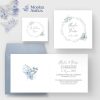 faire-part mariage couronne fleurs bleu floral aquarelle feuilles