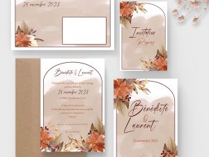 Faire-part mariage bohème chic Bénédicte | Terracotta personnalisé