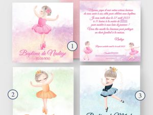Faire-part baptême Nadège | Danseuse ballerine personnalisé