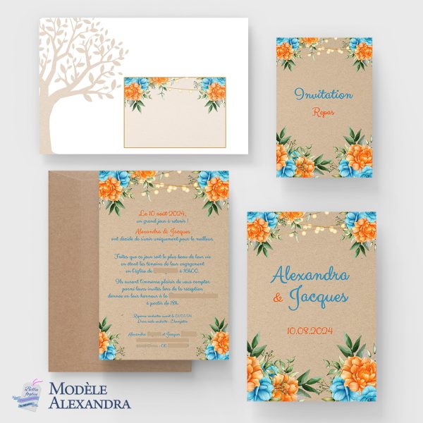 Faire-part de mariage thème guinguette champêtre modèle Alexandra