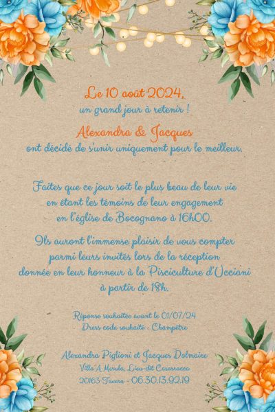 Faire-part de mariage thème guinguette champêtre modèle Alexandra