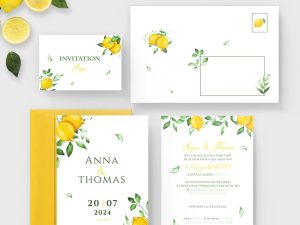 Faire-part mariage nature citron vert jaune méditerranée