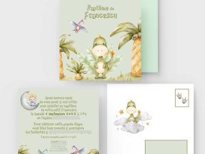 Faire-part baptême dinosaure Francescu | Aquarelle personnalisé