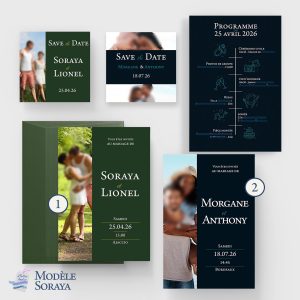 Faire-part de mariage modèle Soraya thème minimaliste couleur, moderne minimaliste, photo design épuré, coloré et simple, minimaliste, personnalisé avec photo, Corse, Ajaccio, papeterie événementielle