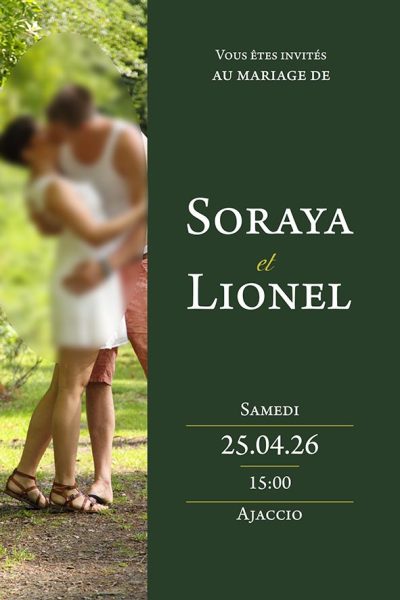 Faire-part de mariage modèle Soraya thème minimaliste couleur, moderne minimaliste, photo design épuré, coloré et simple, minimaliste, personnalisé avec photo, Corse, Ajaccio, papeterie événementielle