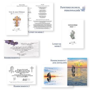 Papeterie de deuil personnalisée : faire-part de décès, livret de messe pour obsèques et cartes de remerciements. Créations sobres, élégantes et sur mesure.