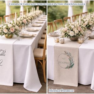 Chemin de table avec nom de table en tissu personnalisable