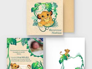 Faire-part de naissance Léo personnalisé – Thème Roi Lion jungle safari